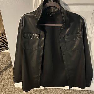 Black pu leather blazer with button flaps